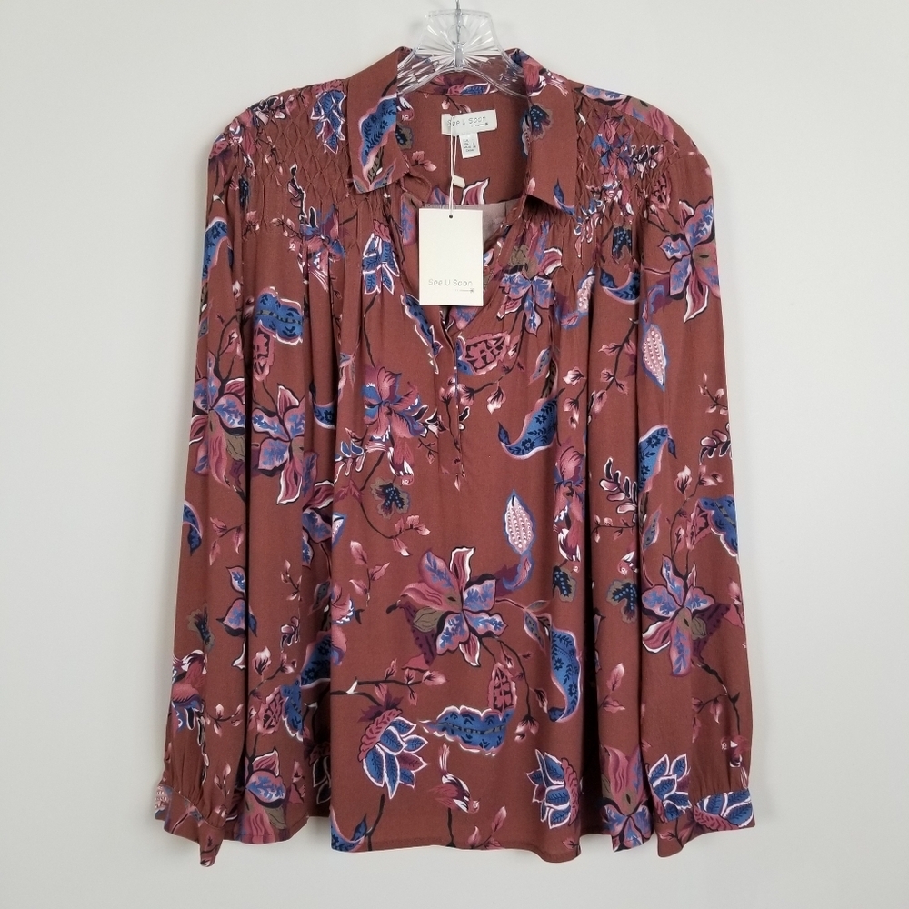 See U Soon Floral Long Sleeve Pullover Top Small NWT
